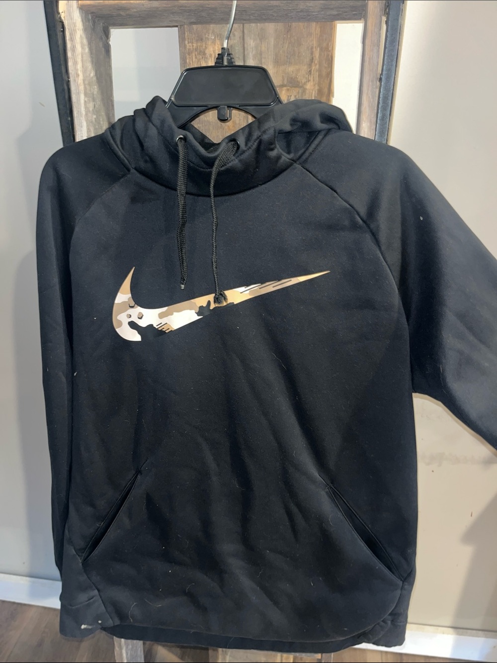 Nike Black Crewneck Hoodie with Camo Swoosh